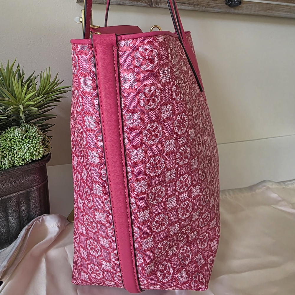 Kate Spade Raspberry Pink Spade Flower Monogram XL Canvas Tote + Pouch- NWOT - Picture 4 of 16